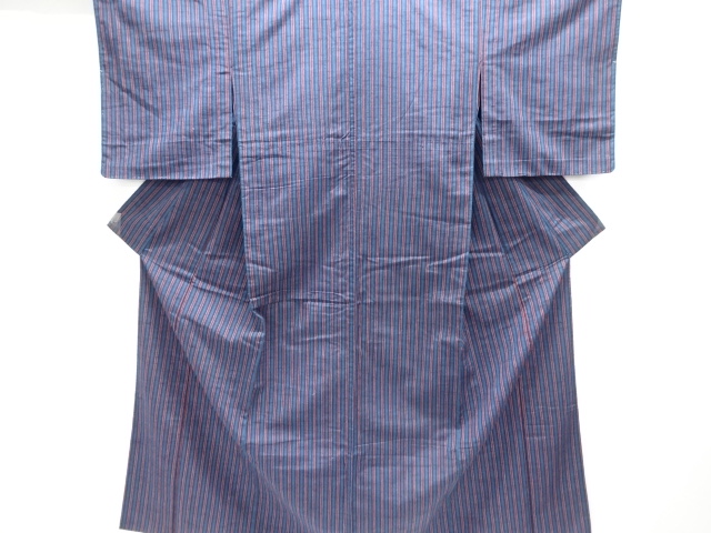 縞織り出し手織り節紬単衣着物